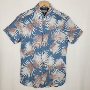 Ted Baker London Men's Blue Palm Leaf Print Cotton Short Sleeve Shirt Size 2